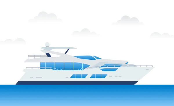 Modern motor yacht for relaxing and traveling on blue water vector illustration in a flat design. — Stock Vector