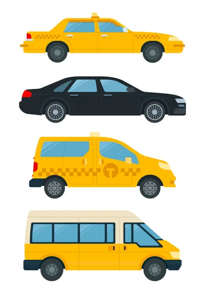 Sammeltransport für Service-Taxi-Vektor-Symbole in flachem Design. Taxidienstkonzept. — Stockvektor