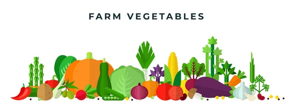 Vector de verduras frescas maduras y saludables ilustración en diseño plano . — Vector de stock