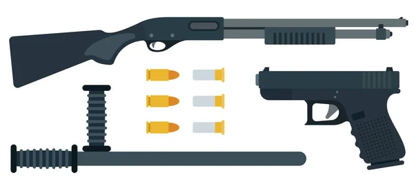 Illustration of different types of police weapons vector icon flat isolated — Stock Vector