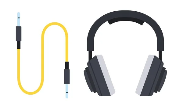 Dispositivo musical auriculares de tamaño completo icono del vector músico ilustración plana aislada . — Vector de stock