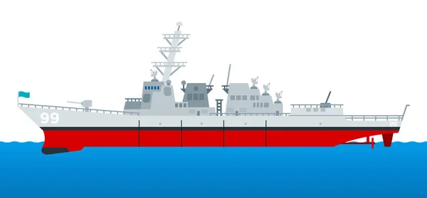 Military cruiser. Warship rides on the sea. The missile cruiser sets sail. vector icon flat isolated. — Stock Vector