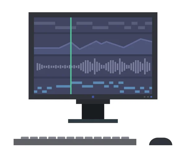 Grafer av ljudvågor på en datorskärm Musiker vektor ikon platt isolerad illustration. — Stock vektor