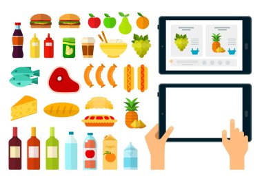 Çevrimiçi Ürünler Online düz vektör simgeleri kümesi