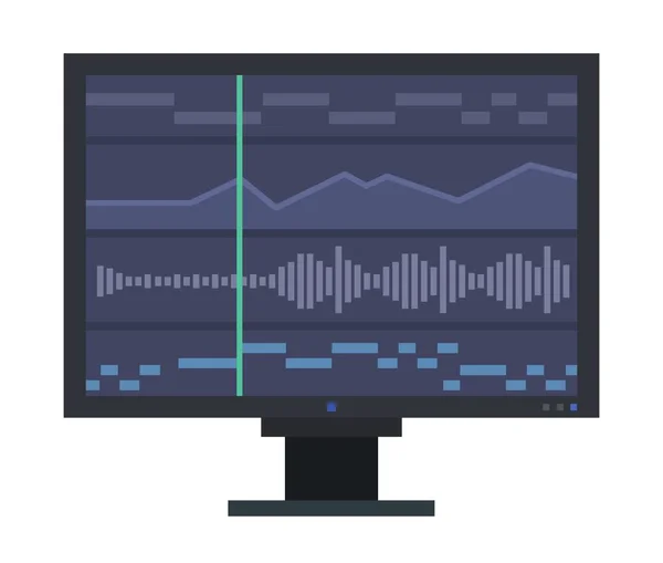 Monitor z wykres fali dźwiękowej wektor muzyk ikona płaska izolowana ilustracja. — Wektor stockowy