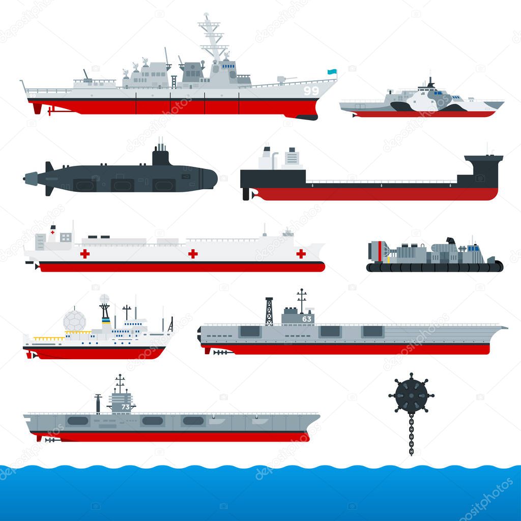Military Ships flat vector illustration