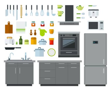 Mutfak araçları kümesi düz vektör simgeleri