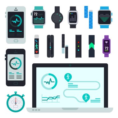 Fitness ve Smartwatch simgeleri düz vektör kümesi