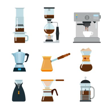 Kahve araçları düz vektör oluşturma kümesi