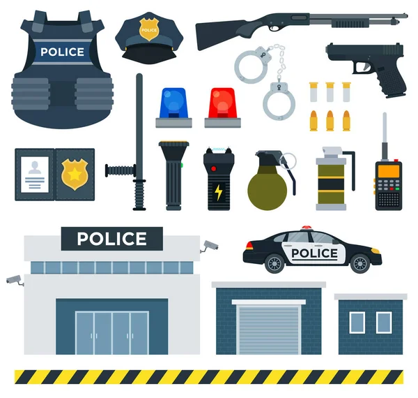 Σύνολο Αστυνομικών Εργαλείων επίπεδη διανυσματική απεικόνιση. — Διανυσματικό Αρχείο