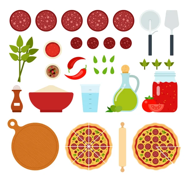 Set von Pepperoni Pizza Icons flacher Vektor — Stockvektor