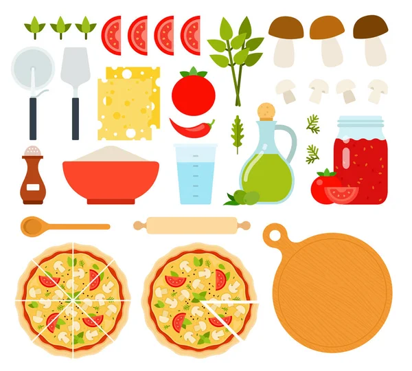 Ensemble de champignons Pizza icônes plat vecteur — Image vectorielle