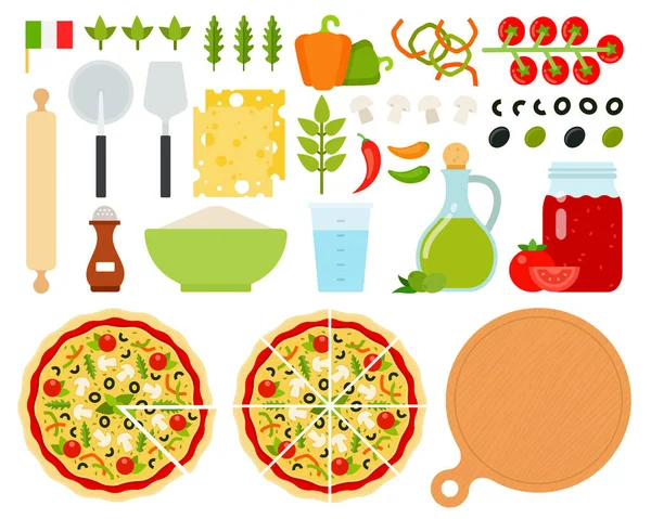 Set of Italian Pizza icons flat vector — Stock Vector