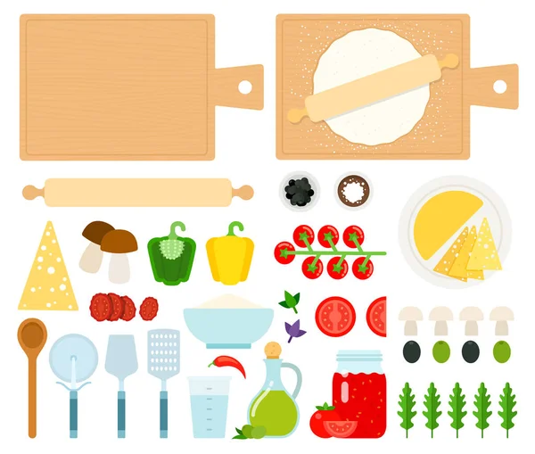 Set of Pizzeria instrument icons flat vector — Stock Vector