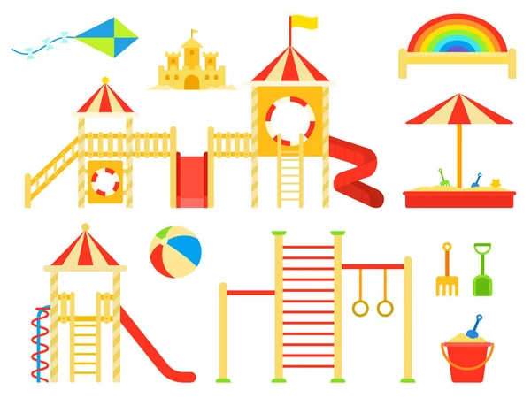 ( 영어 ) Set of Kids Playground flat vector illustration — 스톡 벡터