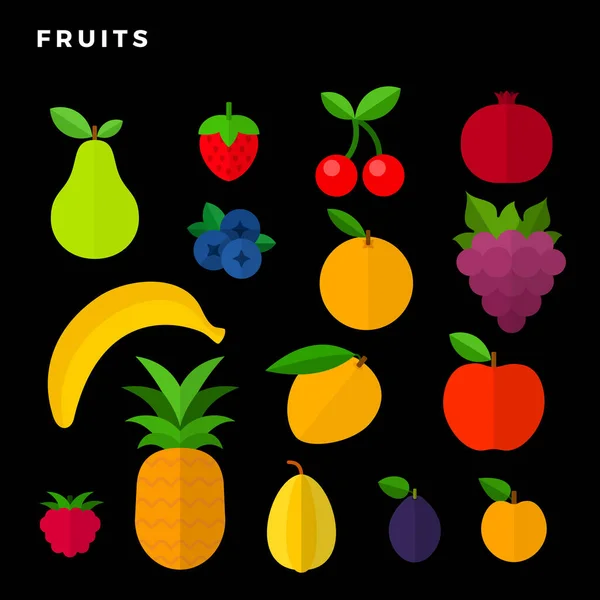 黒に隔離された果実と果実 — ストックベクタ