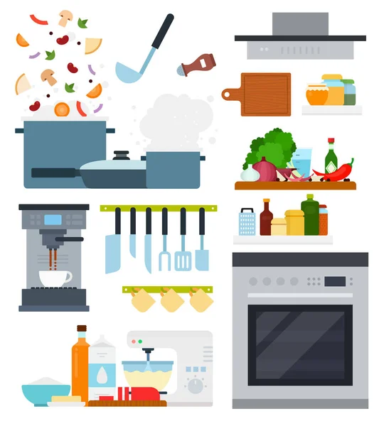 Conjunto de iconos de cocina casera vector plano — Archivo Imágenes Vectoriales