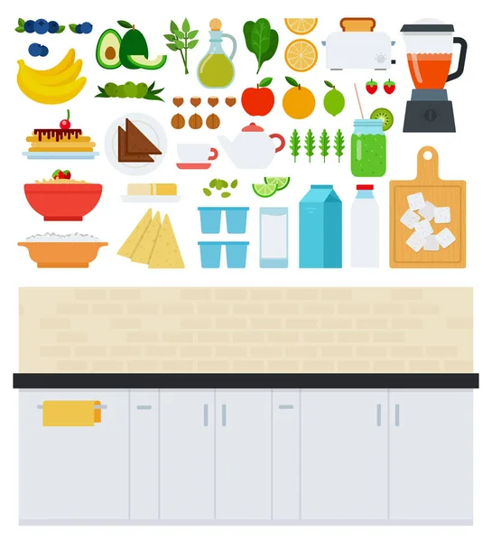 厨房和食品图标平面矢量 — 图库矢量图片