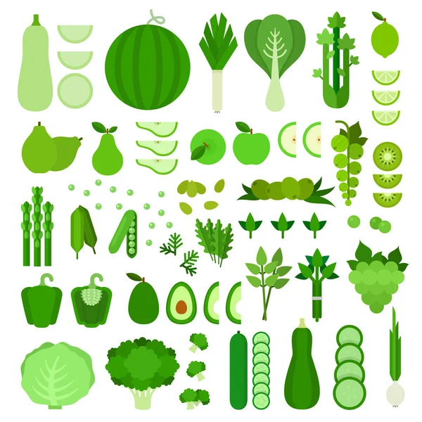 Yeşil Sağlıklı Besin simgeleri düz vektör — Stok Vektör