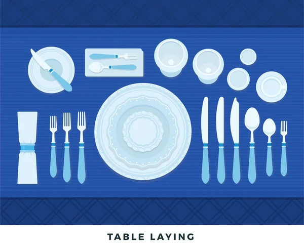 Table laying. Vector flat illustrations. Served table in restaurant on formal dinner. — Stock Vector