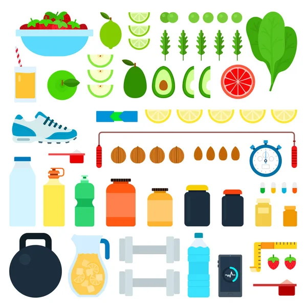 Conjunto de ícones alimentares saudáveis vetor plano —  Vetores de Stock
