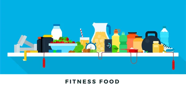 Fitness concepto de comida estilo de vida saludable. Ilustraciones planas vectoriales. Vida sana y atlética. — Vector de stock