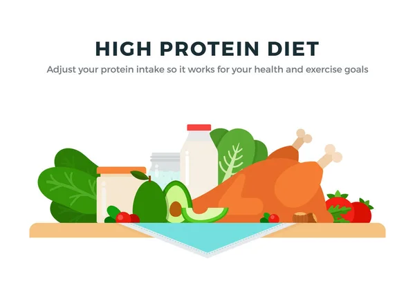 Cibo ad alta dieta proteica isolato su bianco. — Vettoriale Stock