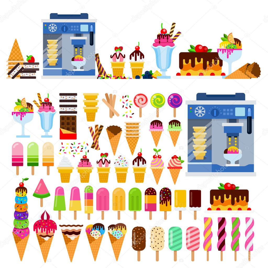 Set of Ice Cream icons flat vector