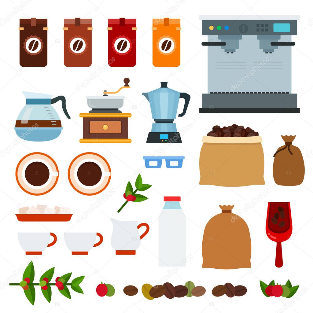 Set of Arabica Coffee icons flat vector