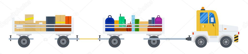 Baggage tractor at the airport vector flat design isolated object on white background.