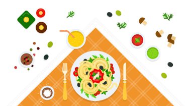 Masa ve spagetti vektör ikonu servis edildi.