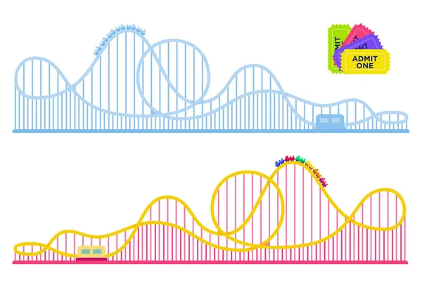 Collection de montagnes russes dans le parc d'attractions vecteur plat icône isolée — Image vectorielle