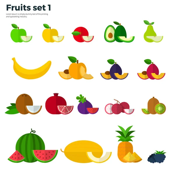 Conceito de alimentação saudável. Frutas e fatias em branco — Vetor de Stock