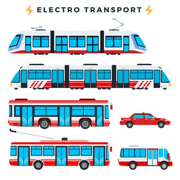 Sammlung von Vektor-Illustrationen für den städtischen elektrischen Verkehr in flachem Design. — Stockvektor