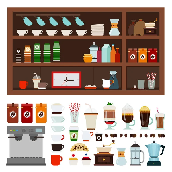 Collection of goods for a coffee shop vector illustration in a flat design. — Stock Vector