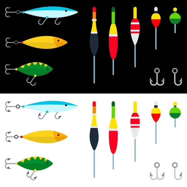 Set of fishing tackle, hooks, baubles, floats vector illustration in a flat design. — Stock Vector