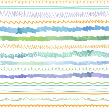 Soyut çizgiler, suluboya fırça darbeleri. Dekoratif el çizilmiş süsler, desenler. Vektör sorunsuz arka plan.