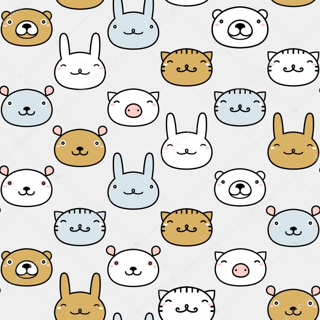 Animal symbols seamless pattern. Greeting card template. Animals vector background.