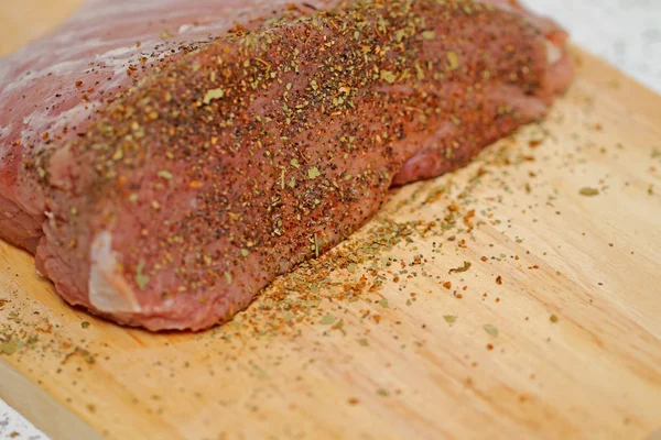 Fleisch Zum Kochen Und Braten Von Steaks Mit Gewürzen — Stockfoto