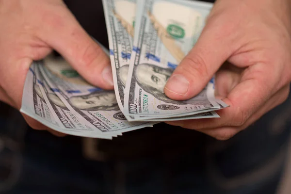 Man Holds Dollars His Hands Stock Image