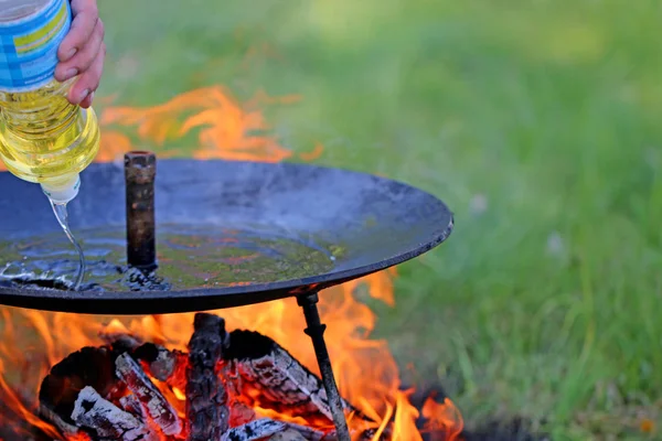 in the nature grill on a frying pan