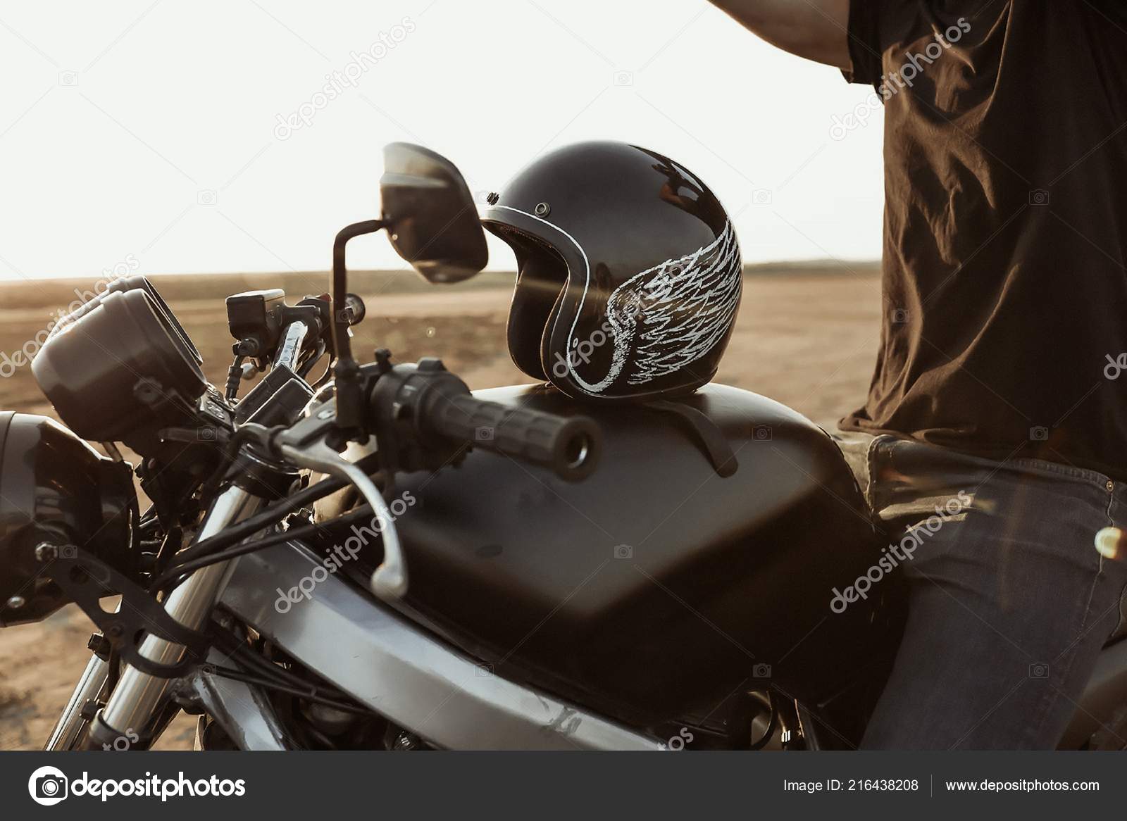 Outdoor Picture Helmet White Wings Motorcycle Mirrors Helm Riding Freedom Stock Photo Diana.mironenko 216438208