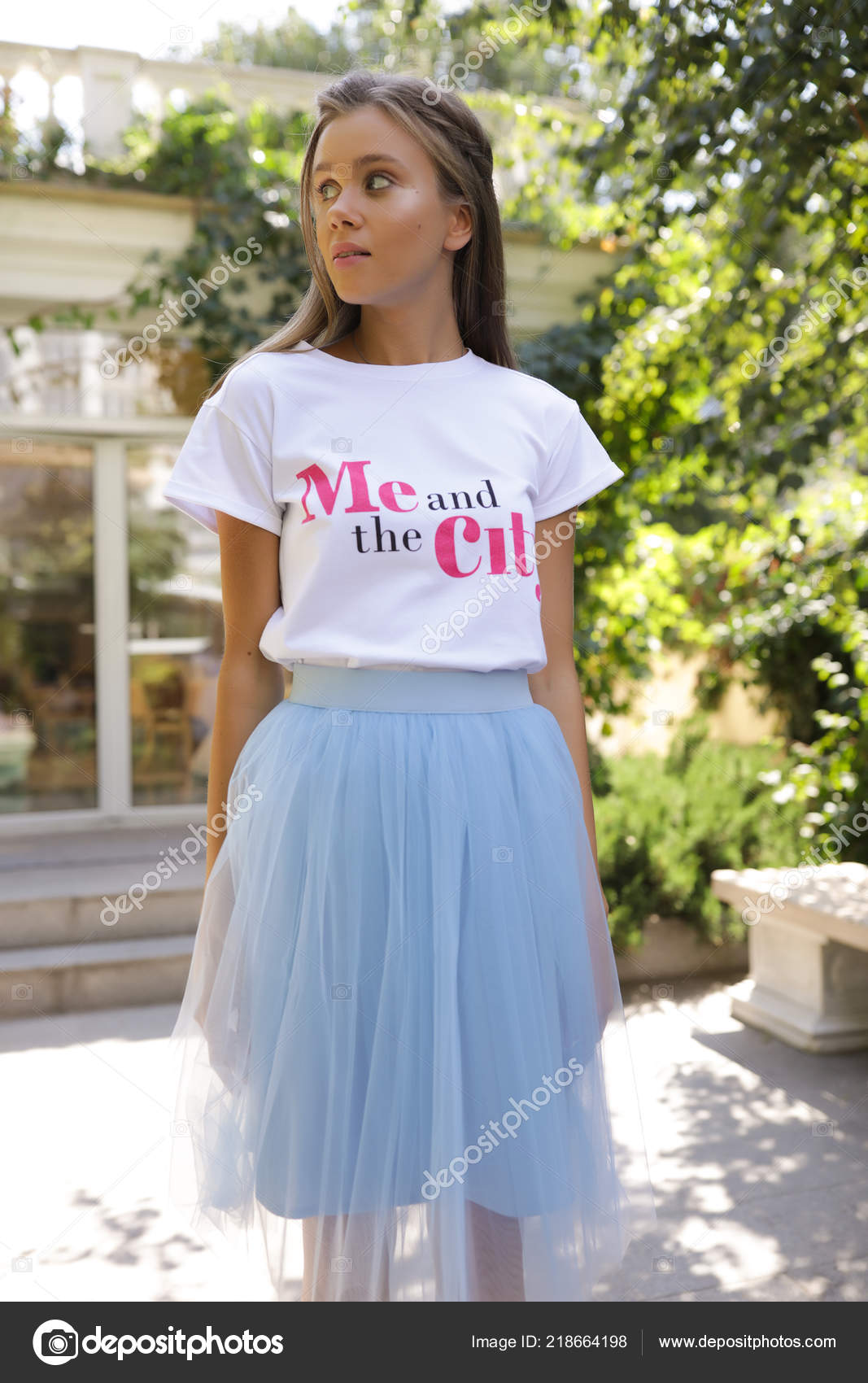 white t shirt and skirt