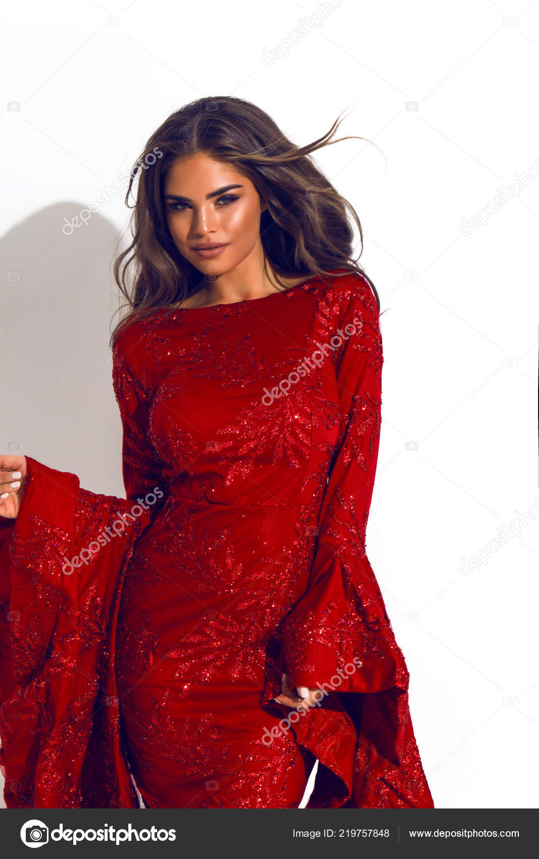 Portrait Beautiful Young Women Dressed Elegantly Wearing A Red Dress Stock  Photo - Download Image Now - iStock