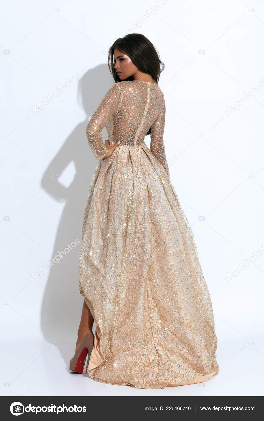 Elegant V-Neck Slim Prom Party Gowns with Detachable Train Mermaid Eve –  Ballbella