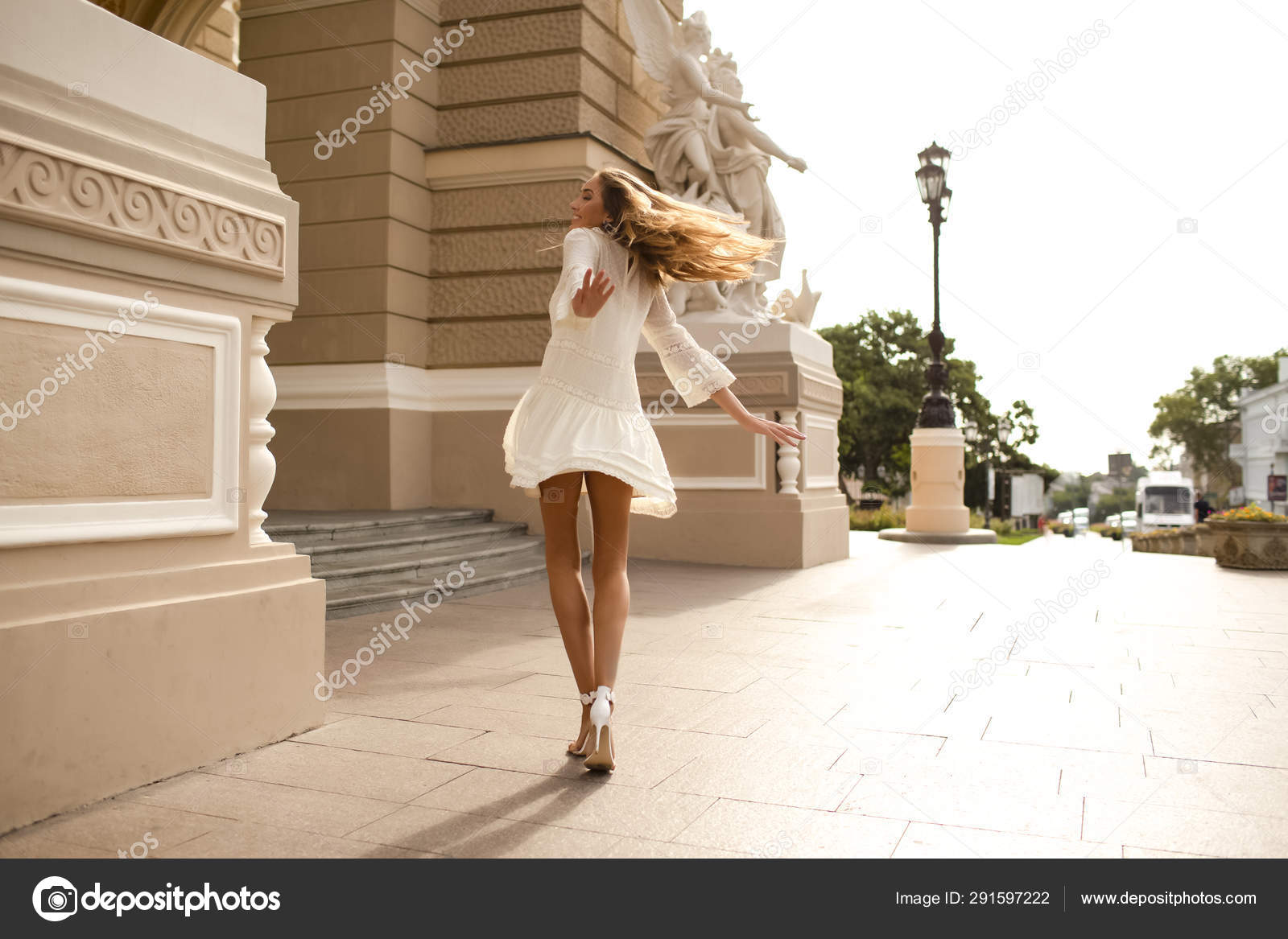 Shining Young Lady Dancing Outdoor Street Light White Dress Long Stock  Photo by © 291597222