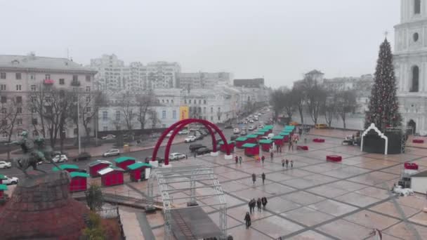 Wichtigster Weihnachtsbaum Der Nähe Der Sophienkathedrale Kiew Ukraine 2020 — Stockvideo