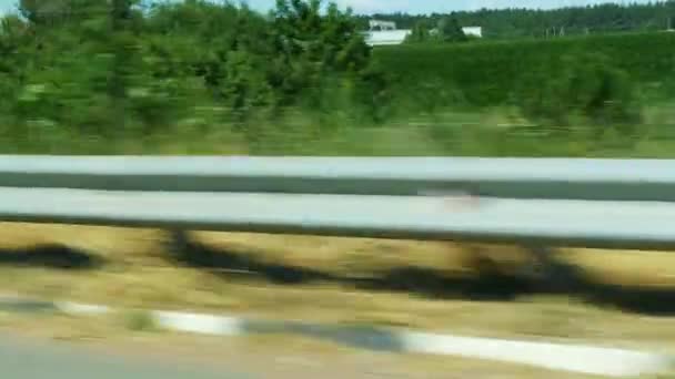 Yol ve peyzaj, yüksek hız çit üzerinde arabanın penceresinden görünümü — Stok video