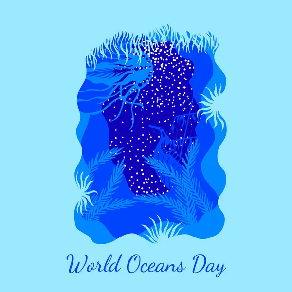 Всемирный День Океанов Июня Концепция Экологического Праздника Вид Подводной Пещеры — стоковый вектор
