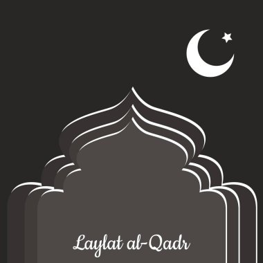 Laylat al-kadir. İslam dininin tatil kavramı. Sembolik siluet Camii. Renk gri tonları. Ay ve yıldız. Kağıt tarzı
